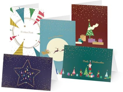 Unicef Weihnachtliche Minikarten Set | 10 Karten mit 5 Motiven inkl. Umschlägen | Festliche Grußkarten Made in Germany | Gutes tun für Kinder (Minikarten Weihnachten in Pastell)