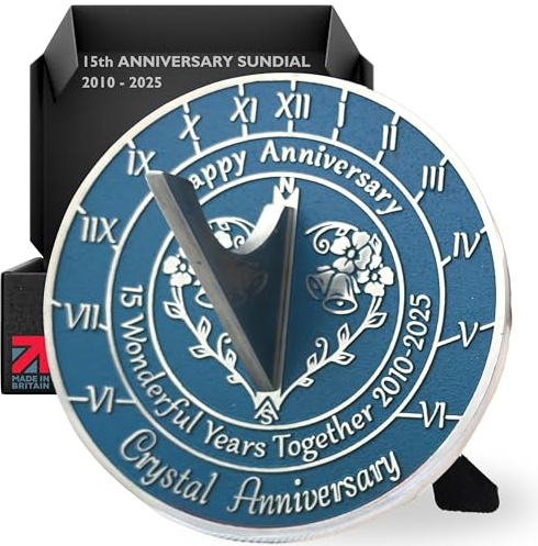 Anniversary Sundial Gift For 15th Crystal Wedding Anniversary In 2025 - Recycled Metal Home Decor Or Garden Present Idea - Handmade In UK For Him, Her Parents Or Couples 15 Year Celebration