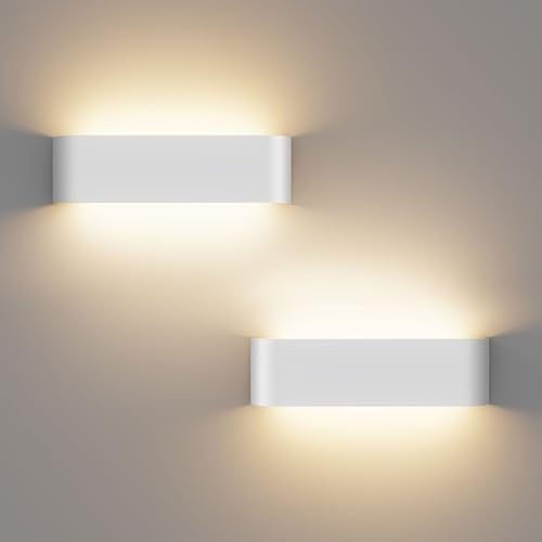 OOWOLF 2er-Set Wandleuchte Innen, 16W, 29.5cm, einstellbarer Farbtemperatur 3000K/4500K/6000K, Up-Down-Licht, Aluminium, weiß, für Flur, Schlafzimmer, Treppenhaus & Wohnzimmer