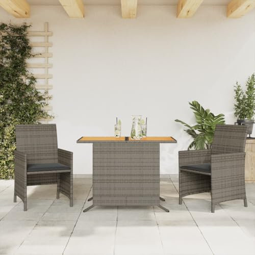 Xichuzi 3-TLG. Bistro-Set mit Kissen Grau Poly Rattan, Gartenset Tisch Und Stühle, Balkon Möbel Für Kleinen Balkon, Terrassenmöbel, Balkonset, Balkonmöbel, Möbelsets - 365125