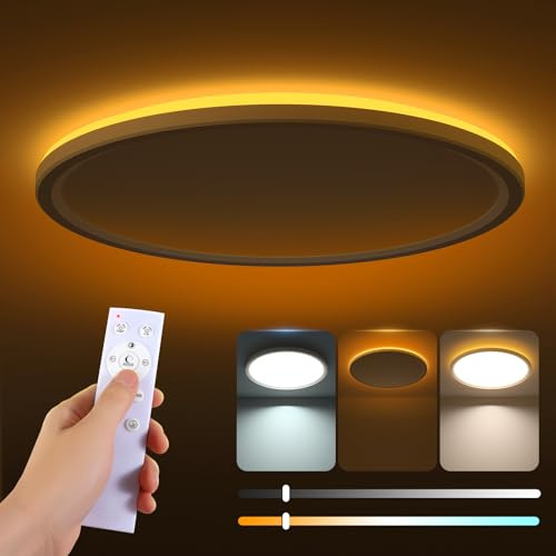 Aisutha LED Deckenleuchte Dimmba,24W Deckenlampe mit Fernbedienung | 1800K Nachtlicht Warm,3000K~6500K Rund Flach Deckenleuchten für Schlafzimmer Küche Wohnzimmer Esszimmer Balkon
