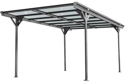 HORI Carport Aluminium/Anthrazit, witterungsbeständiger Auto Unterstand, Moderne Garagenüberdachung für den Außenbereich, Stabiler Garagenunterstand mit 5050 x 3000 x 2190, Pultdach