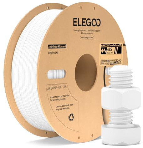 ELEGOO ABS Filament 1,75 mm Weiß 1KG, 3D Drcuker Filament | Hohe Zähigkeit und Schlagfestigkeit, Hitze- und Wasserbeständig, Technisches Material für FDM 3D-Drucker, 1kg Spule