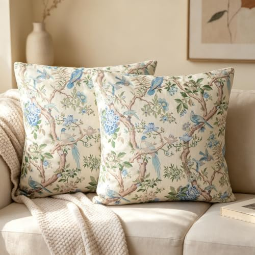 NIULAA Luxus Samt Kissenbezug 40x40 Blumen Kissenbezüge 2er Set Weich Sofakissen Vintage Quadratisch Dekokissen Aesthetic Kissen Dekoartikel Mit Pfingstrosen & Vogel–Beidseitig Bedruckte