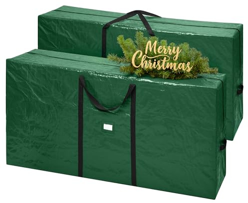 SONGMICS Christmas Tree Storage Bag, Fits Artificial Trees up to 9 ft, Large Heavy Duty Decorations Organiser with Zip, Reinforced Seams, Long Handles, Tear-Resistant PE, Green RXS006C01