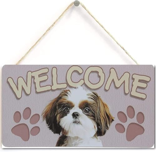 5x10 Inch Dog Plaque Sign Shih Tzu Welcome Sign With Dog Footprints Sign Plaque
