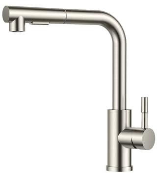 FORIOUS Wasserhahn Küche, Küchenarmatur Ausziehbar mit Brause, Spültischarmatur Küche, L-förmiger Edelstahl Mischbatterie Armatur, Zwei Sprühfunktionen, 360° Schwenkbar