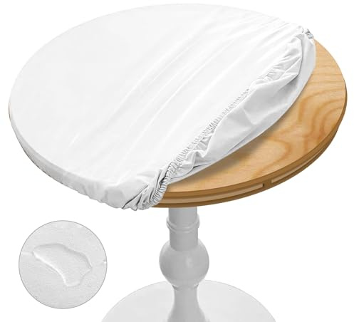 Tischfolie Rund, Tischdecke Transparent, Durchsichtige TPU Plastik Tischdecken, Durchsichtige Tischdecke, Tischschutz Folie Randgummiband Design Für Küche, Garten, Außenbereich,120cm Durchmesser