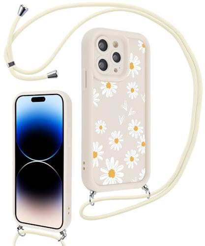 Vxinvnoi Handykette Handyhülle für iPhone 11 Pro 5,8 Hülle mit Band, Aesthetic Muster Blumen Case mit Kordel zum Umhängen, Weich TPU Bumper Dünn Silikon Stoßfest Schutzhülle für iPhone 11 Pro, Beige