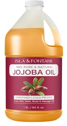 ISLA & FONTANE Jojoba Oil – 64 fl oz | 100% Pure & Natural | Golden, Unrefined, Cold Pressed | Hexane-Free Carrier Oil for Skin, Hair, Face, Nails & Body Moisturizing