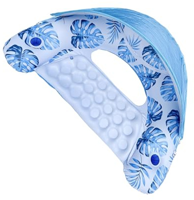 XUQEAYWD Luftmatratze Pool, Aufblasbarer Pool Schwimmstuhl, Aufblasbarer Sessel Für Pool Mit 2Getränkehalter Und Sonnenschutz, Pool Stuhl, Wasserhängematte, Pool Sitz Aufblasbar, 110x69cm