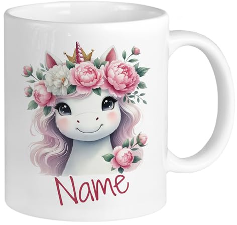 GRAZDesign Personalisierte Einhorn Tasse mit Namen Kinderbecher Kinder Mädchen