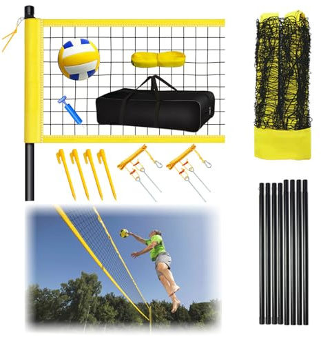 Set di rete da pallavolo, 9,5 m x 1 m, pieghevole, set completo di rete con pali in acciaio,Sistema di marcatura del campo, palloni da pallavolo e sacca portaoggetti, altezza regolabile