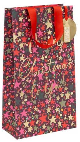Glick Christmas Bottle Gift Bag, Extra Large Size to Fit 2 Bottles, Star Light, Star Bright, Measures 20 x 36 x 10 cm, Multi-Coloured