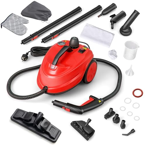 FANTASK Pulitore a vapore da 2000 W, con 13 accessori e cavo di alimentazione da 5 m, pressione vapore: max. 5 bar, temperatura fino a 160 ℃, potenza superficie: 108 m², serbatoio da 1,8 l, tempo di