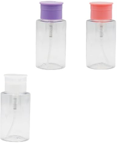 NoxWisp 3 Pcs Transparent Push Down Pump Dispenser with Labels, Empty Nail Polish Remover Pump, Liquid Dispenser for Alcohol/Facial Toner/Makeup/Nail Remover