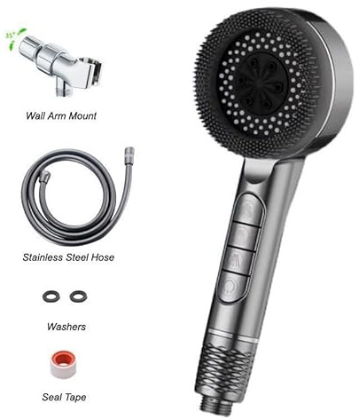 High Pressure Shower Heads,4 Mode Power Shower Head with Pause Switch, Shower Pro Head Showerhead with Water Filter,Grey