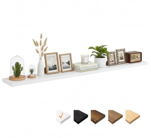 RICHER HOUSE Weiß Wandregale, 180 x 23,5 x 3,8 cm Wandboard Holz, Holzregal Wand mit unsichtbaren Halterungen, Schweberegal für Schlafzimmer, Wohnzimmer, Badezimmer, Küche, Waschküche, Büro