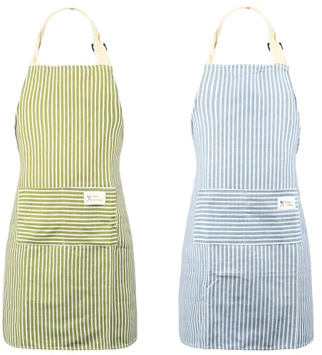zrfgbxim 2 Pz Grembiule Cucina Uomo Donna, Grembiule da Cucina Uomo Donna, Grembiuli da Chef Unisex Regolabile con 2 Tasche, per Cottura al Forno, Ristorante,Pulizia della Casa(verde, blu)