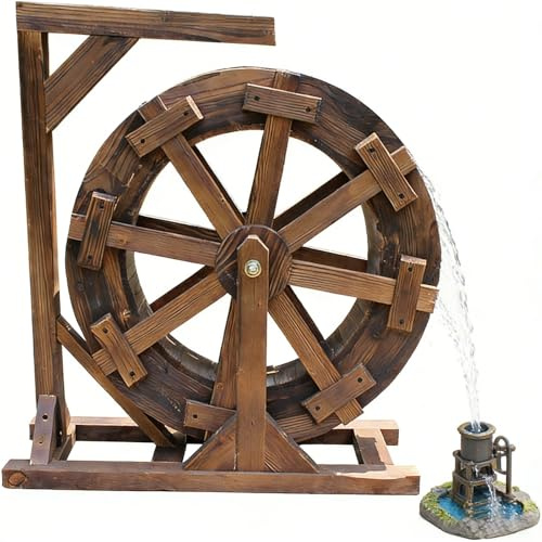 chengxiaorui Fuente de Noria de Exterior, Fuente de Agua Exterior autogiratoria de Madera para jardín, decoración Vintage para Estanque y Piscina, Fuente Ornamental rústica para Piscina(60cm)