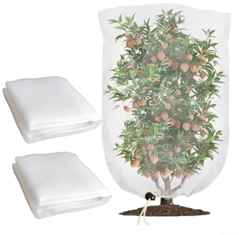 Gartennetzbeutel, 2 Stück, Kordelzug Pflanzenschutz für Obstbäume, insektensichere Netzabdeckung für Garten, Gemüse, Obst, Schädlingsbekämpfung (1,2 x 1,2 m)