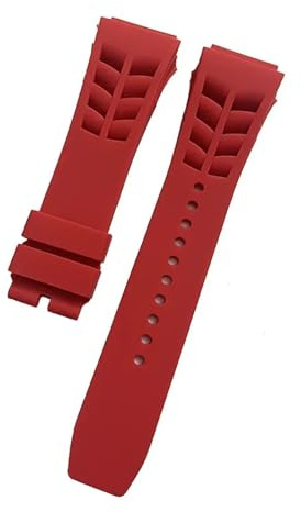 XNJIADVSY Kompatibel mit Richard Mille Silikonarmband hervorstehender Schnittstelle, 21 mm breit, 25 Rohohr-Uhrenarmband(Red,25mm black buckle)