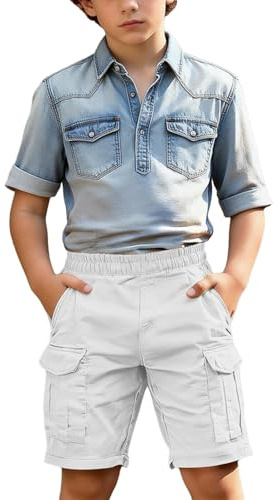 Mjjsk Pantaloncini cargo per bambini estivi con elastico in vita casual tasche leggere gamba dritta all'aperto corsa escursionismo pantaloni corti