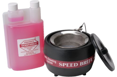 Speed Brite Turbo Ionic Jewelry Cleaner 200SB, Professional Jewelry Cleaner for Precious Metals and Stones, 12 oz Capacity, Cleans Gold and Silver in Seconds, Includes 32 oz GemSparkle Concentrate