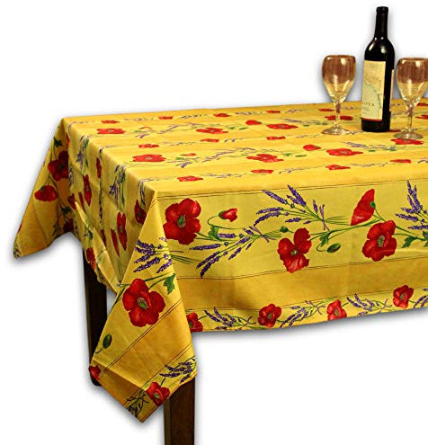 India Arts French Provencal Tischdecke Acryl Beschichtet 100% Baumwolle 180,3 cm Rund. Rectangular 61 x 78 Yellow Poppy