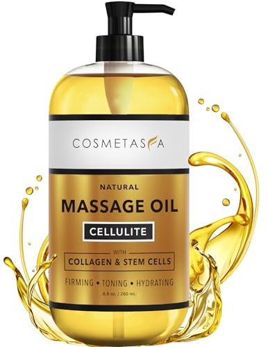 Cosmetasa Anti Cellulite Massage Oil – Lymphatic Drainage & Firming Body Oil with Collagen & Stem Cells – Toning & Hydrating, Lightweight, Non-Greasy Formula (8.8 fl oz)