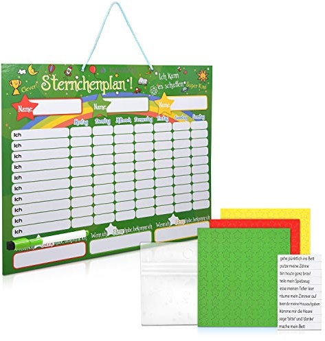 Navaris abwischbare Belohnungstafel magnetisch 40x32cm - Kinder Aufgaben Tafel - Magnettafel inkl. 250 Sternchen Magnete Stift - Sterne Aufgabenplan