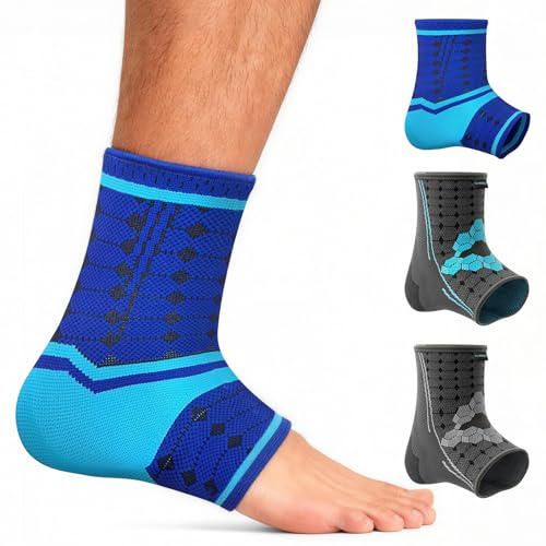 bonmedico Sprunggelenkbandage - 1 Fußbandage (Blau, XL) | Rutschfeste Knöchelbandage Sprunggelenk für Damen & Herren - Stützende Bandage für Fußgelenk, Achillessehne