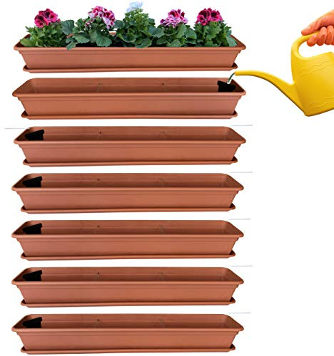 Hossi's Wholesale Set med 6 blomlådor, balkonglåda, planteringslåda, terrakotta med bevattningssystem och balkonglåda, underlägg 100 cm