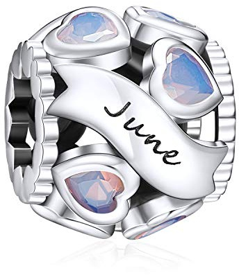 NINGAN Birthstone Charms für Armbänder Roségold Silber Charm 925 Sterling Silber Openwork Perlen Charms, Liebesherz Charms für Armbänder und Halsketten