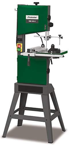 Holzstar HBS 261-2 - Sega a nastro con tavolo di lavoro orientabile a 45° e arresto parallelo in alluminio con nastro per sega, lampada da lavoro a LED, bastone scorrevole 5902426