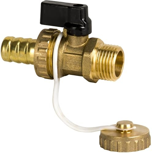 KNM TRADE KFE Kugelhahn Vernickelt Entleerungsventil Gold 3/4 | Messing, wasserfest, Schutzkappe, PTFE-Dichtung, Indoor & Outdoor, 10 bar, Korrosionsbeständigkeit