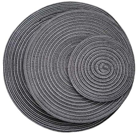 Hoshen runde Tischsets aus Baumwollgarn, Suppenteller, Untersetzer, Wärmedämmkissen, Verschiedene Größen können unterschiedliche Anforderungen erfüllen (17,8 cm, 28,9 cm, 35,6 cm), grau, 3 Stück