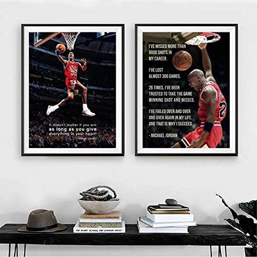 WTYBGDAN Basketball Poster Michael Jordan Wandbilder Zitat Malerei Leinwand Kunstdruck für Zuhause Wohnzimmer Dekor | 45x65cmx2Pcs / ohne Rahmen