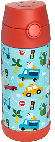 Snug Kids Flask - Stainless Steel Insulated Water Bottle with Straw for Children/Toddlers (Girls/Boys) - Cars, 350ml