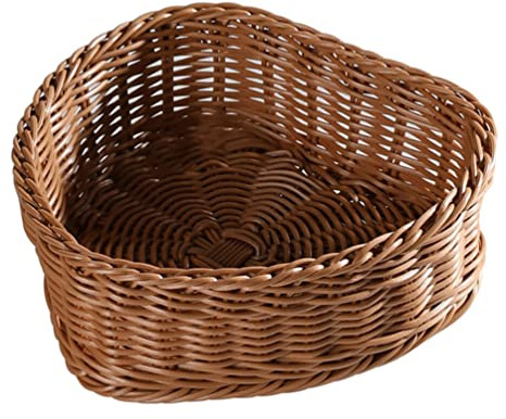 Amosfun Heart-Shaped Wicker Fruit Plate Basket 11.4X9.8X3.5 Inch Rattan Storage Container for Kitchen Snacks Candy and Entryway Keys