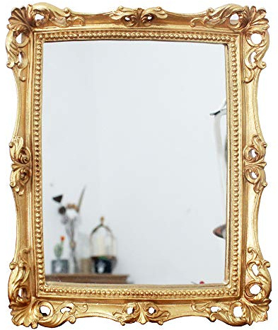 Funly mee Vintage 24 x 28 cm dekorative Spiegel, quadratische antike Gold Wand montiert & Tisch Make-up Spiegel