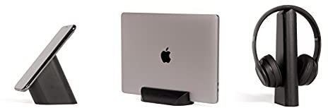 GEO Accesorios de Escritorio para Gadgets (Black, Combo of 3: Risco, Loma and Mallo) WOODENDOT Base para movil, portatil, auriculares y lapiz inteligente, estilo minimalista