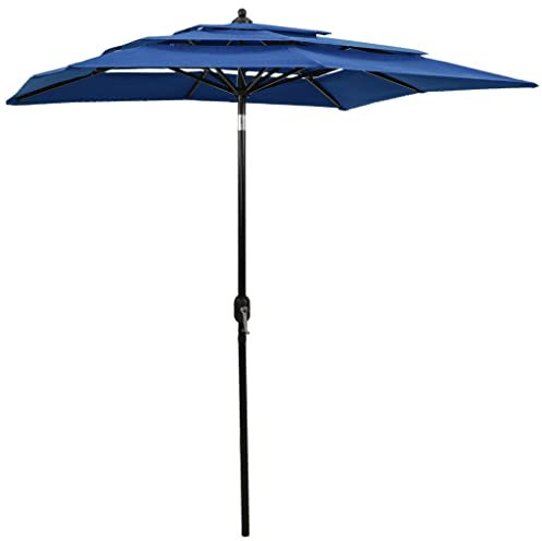 vidaXL Parasol de Jardin à 3 Niveaux avec Mât en Aluminium, Pare-Soleil de Patio, Abri de Soleil, Parasol de Plage Terrasse, Bleu Azuré 2x2 m