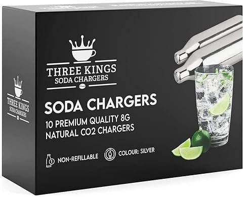 Three Kings CO2 Cartridge Charger - Non-Threaded Natural Gas Bulb Chargers - Soda Syphon Cartridges - Pack of 40