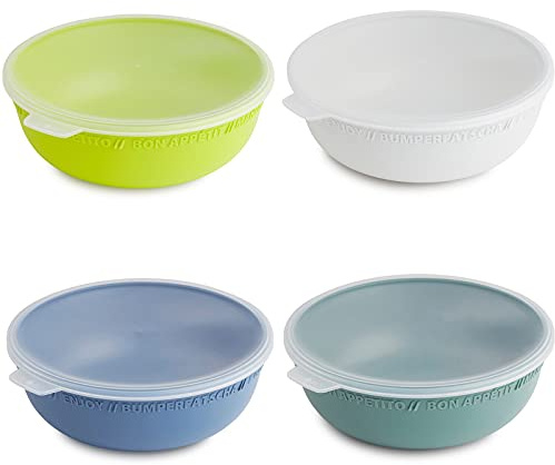 Rotho Tresa 4er Set Schüssel 1.02 l mit Deckel, lebensmittelechter Kunststoff BPA-frei, Mehrfarbig | Bowl Schüssel, Rührschüssel mit Deckel, Schüssel Set, 4 x 1,02 L, lebensmittelechter Kunststoff, mehrfarbig für die Küche