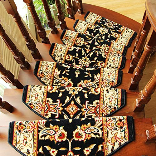 ZXFDM 10 Stück Teppich-Treppen-Trittmatte, rutschfeste Treppen-Kissen-Innentreppen-Schutz, Europäisches Muster-Stufen-Matten für Bodentreppen (Color : 6, Size : 90X24+3CM)