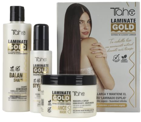 Tahe Laminate Gold Kit de Mantenimiento de Alisado Laminar, Champú + Mascarilla + Crema de Peinado, 700 ml