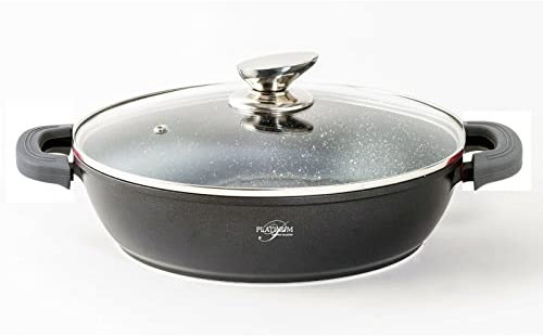 Sauteuse Cheffinger - 24 cm - Noir - Cocotte à induction anti-adhésive - Couvercle en verre
