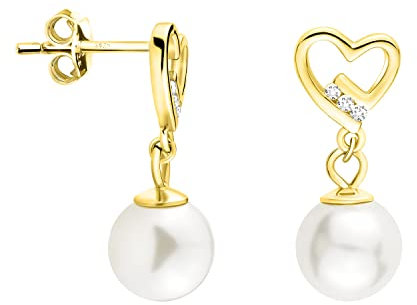 SOFIA MILANI - Damen Ohrringe 925 Silber - vergoldet/golden & mit Zirkonia Steinen - Herz Perlen Ohrhänger - E1601