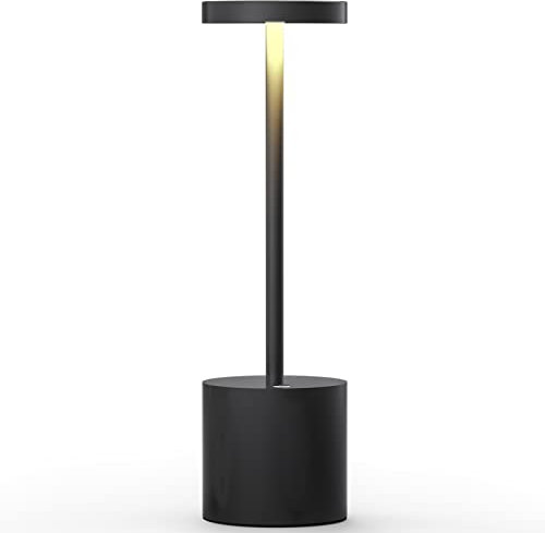 YIKUI Akku Tischlampe Kabellos, 5000 mAh Batterie mit 3 Beleuchtungsmodi Dimmbar Tischlampe, Aluminium LED Tischleuchte, für Restaurant, Terrasse, Indoor & Outdoor (Schwarz)